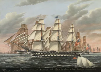 US Ships-of-the-Line e Frigates Delaware e Carolina do Norte, Brandywine e Constellation, 1848